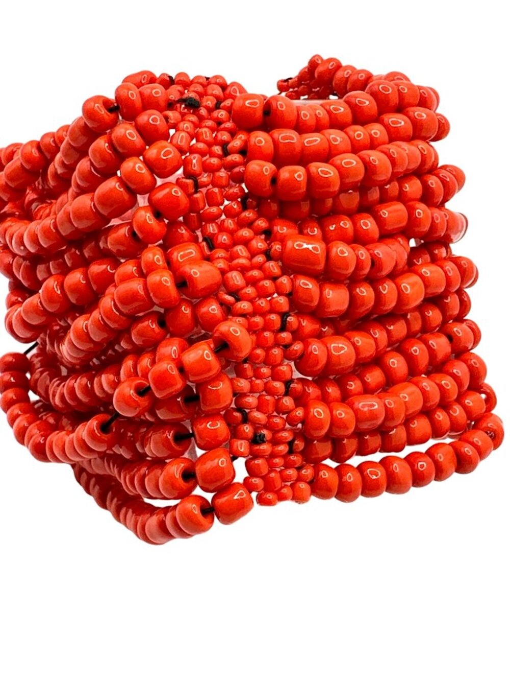 Vibrant Orange Wristband Bracelet Boho Chic Statement Seed Bead Stretch 7"